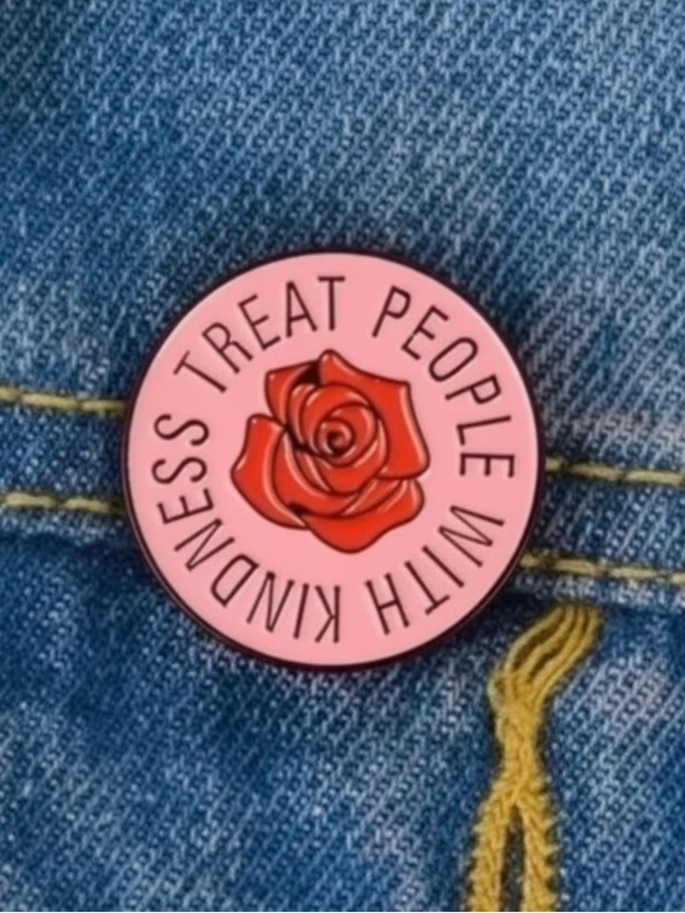 Treat People With Kindness Pink Rose Enamel Pin Cute Gift NEW